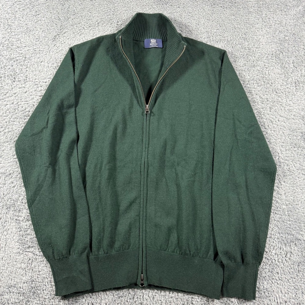 Boggi Milano Full Zip Cardigan Mens Medium Green Merino Wool Sweater Jacket